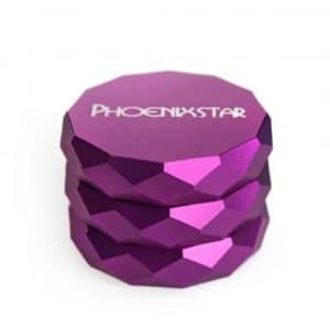 "Phoenix Star Diamant-Grinder: Flugz. Aluminium+Kief-Catcher" 4tlg. (lila)
